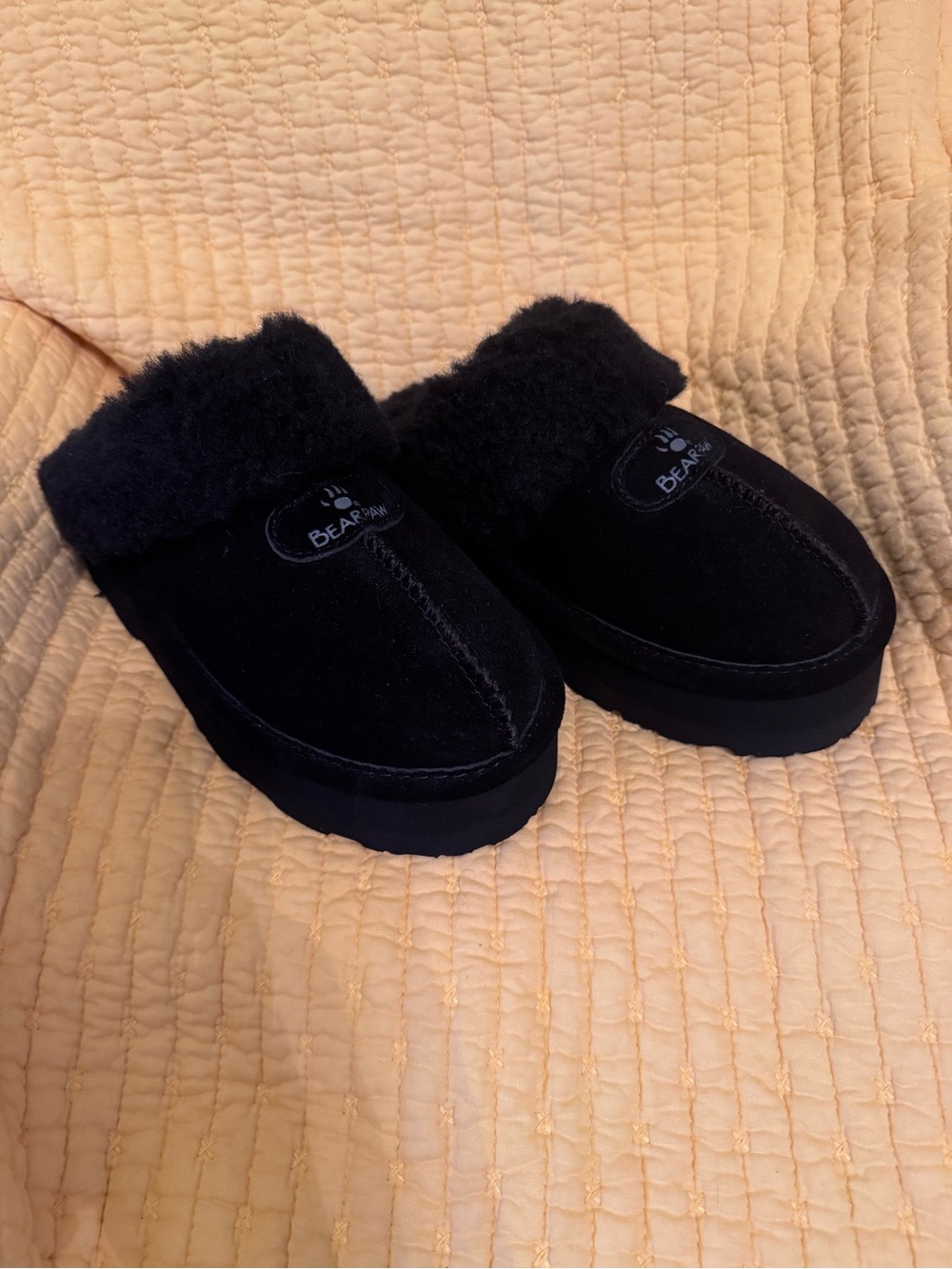 Bearpaw Black Faux-Fur Clog Slippers